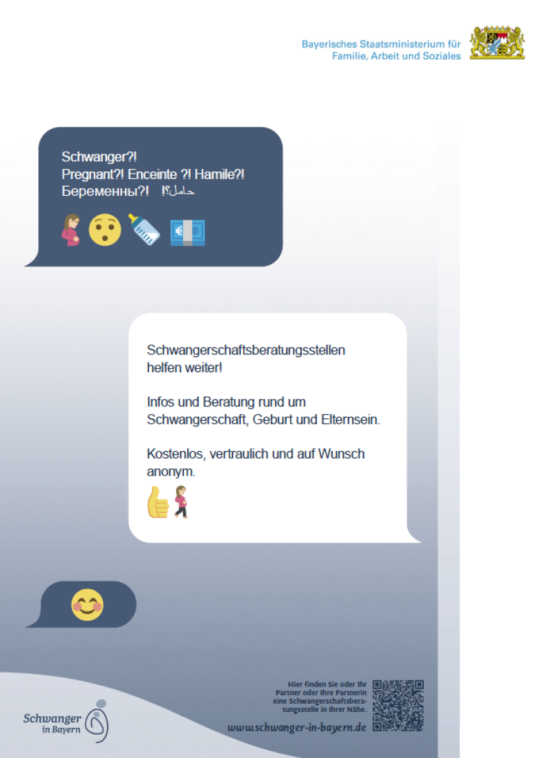 Plakat mit Emojis zum Thema Schwangerschaftsberatungsstellen helfen weiter